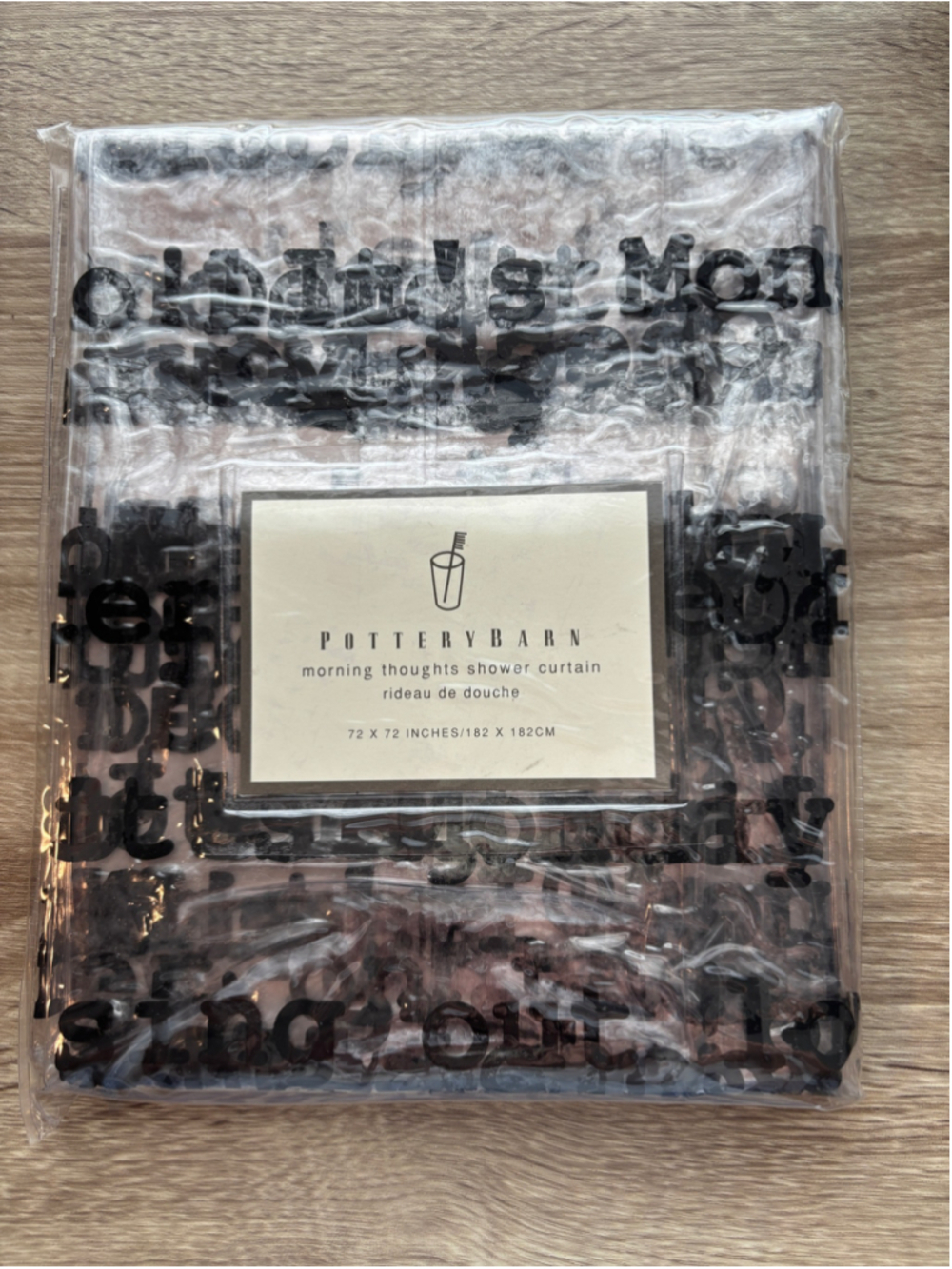 Pottery Barn Morning Thoughts Shower Curtain One Size Clear Black Brand New
